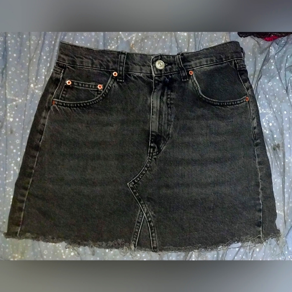 BDG Urban Outfitters High Waisted Black Distressed Denim Mini Skirt